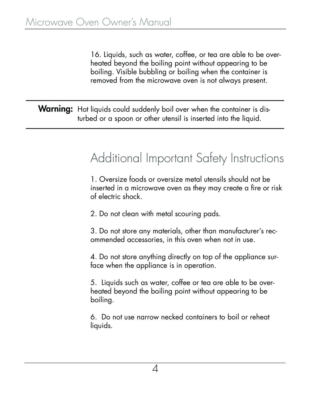 Beyond Microwace Oven manual Additional Important Safety Instructions 