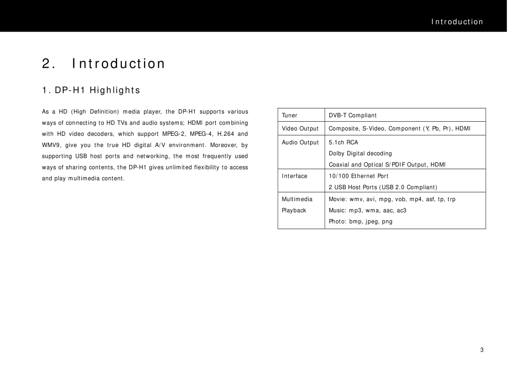 Beyonwiz manual Introduction, DP-H1 Highlights 