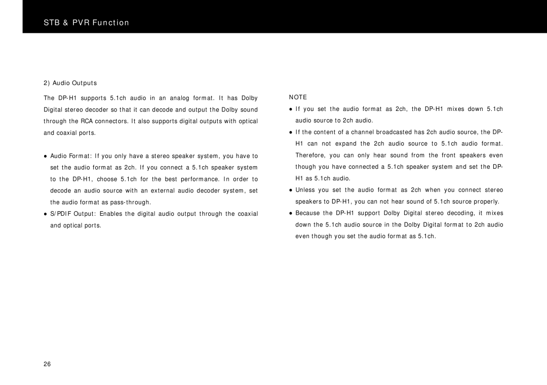 Beyonwiz DP-H1 manual Audio Outputs 