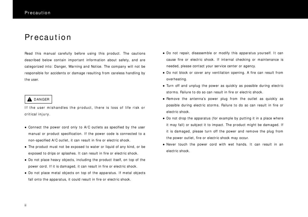 Beyonwiz DP-H1 manual Precaution 