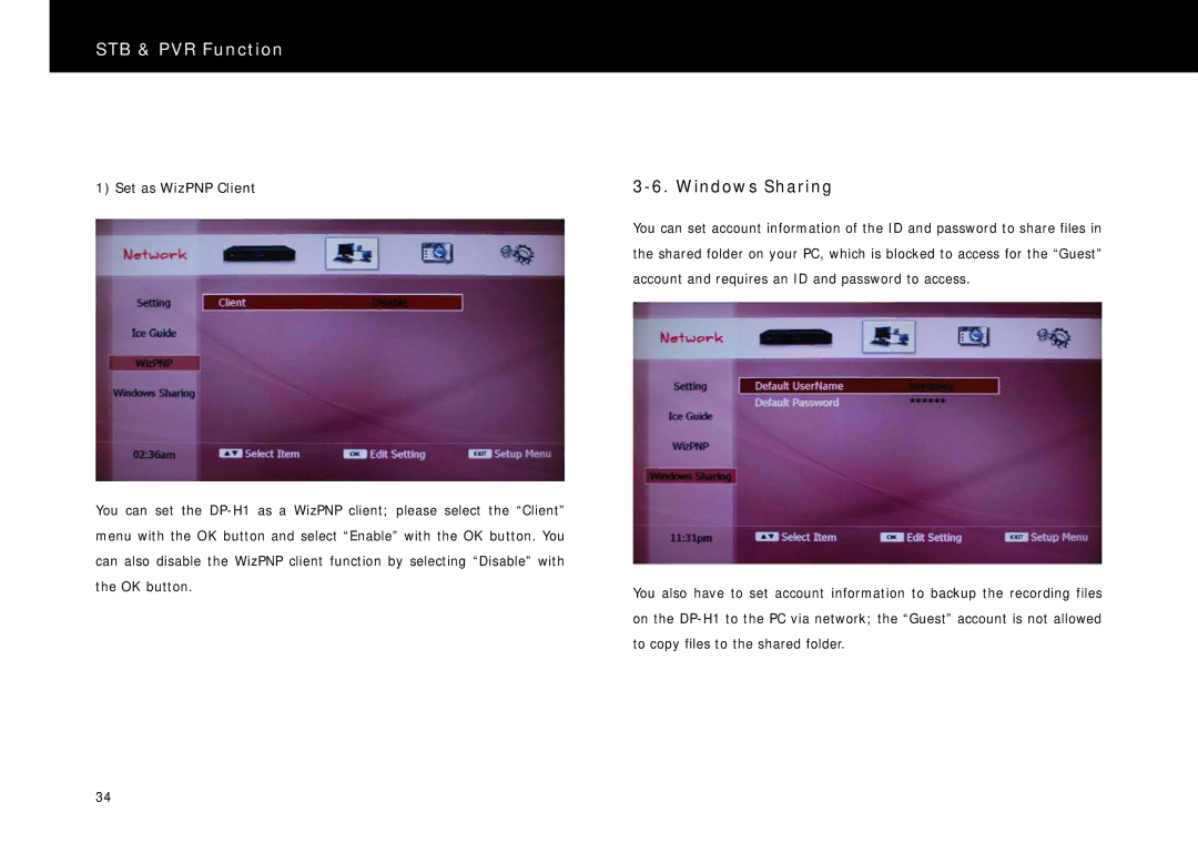 Beyonwiz DP-H1 manual Windows Sharing, Set as WizPNP Client 