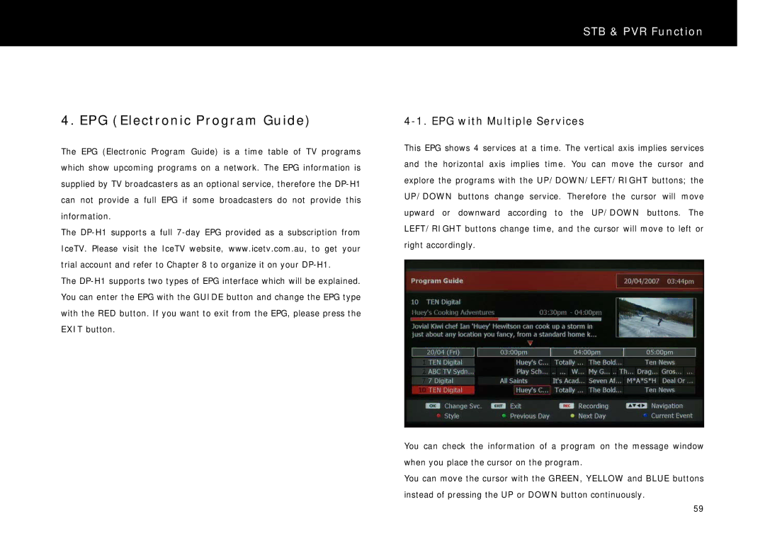 Beyonwiz DP-H1 manual EPG Electronic Program Guide, EPG with Multiple Services 