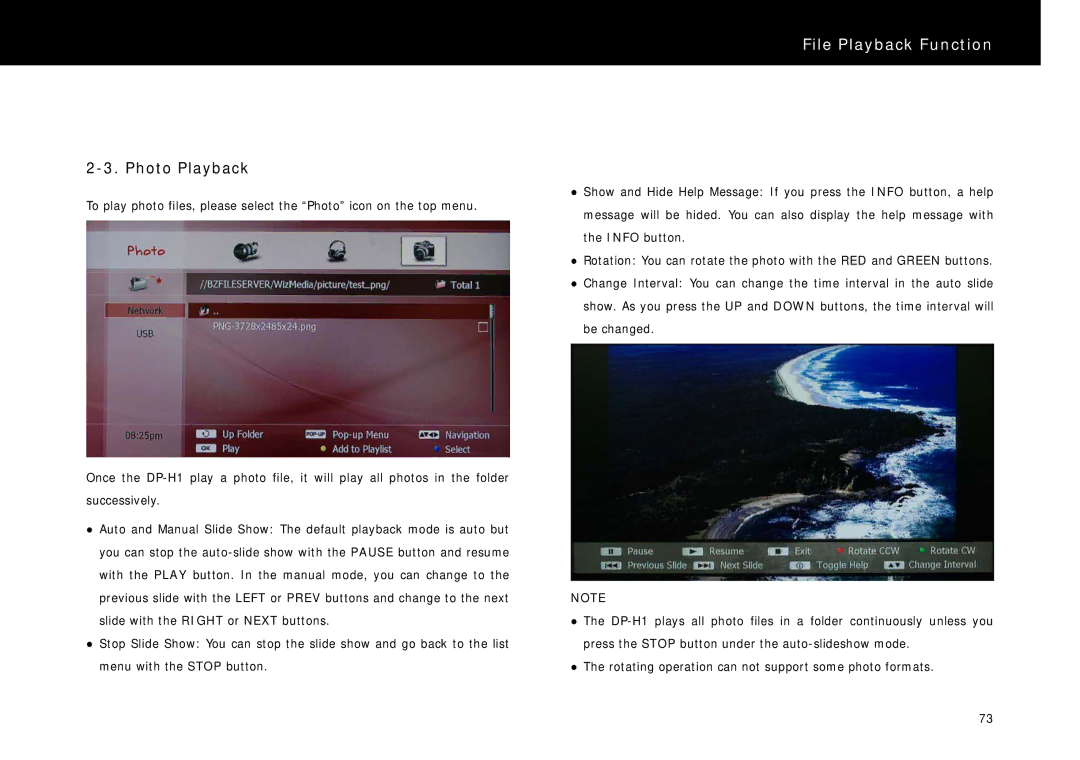 Beyonwiz DP-H1 manual Photo Playback 