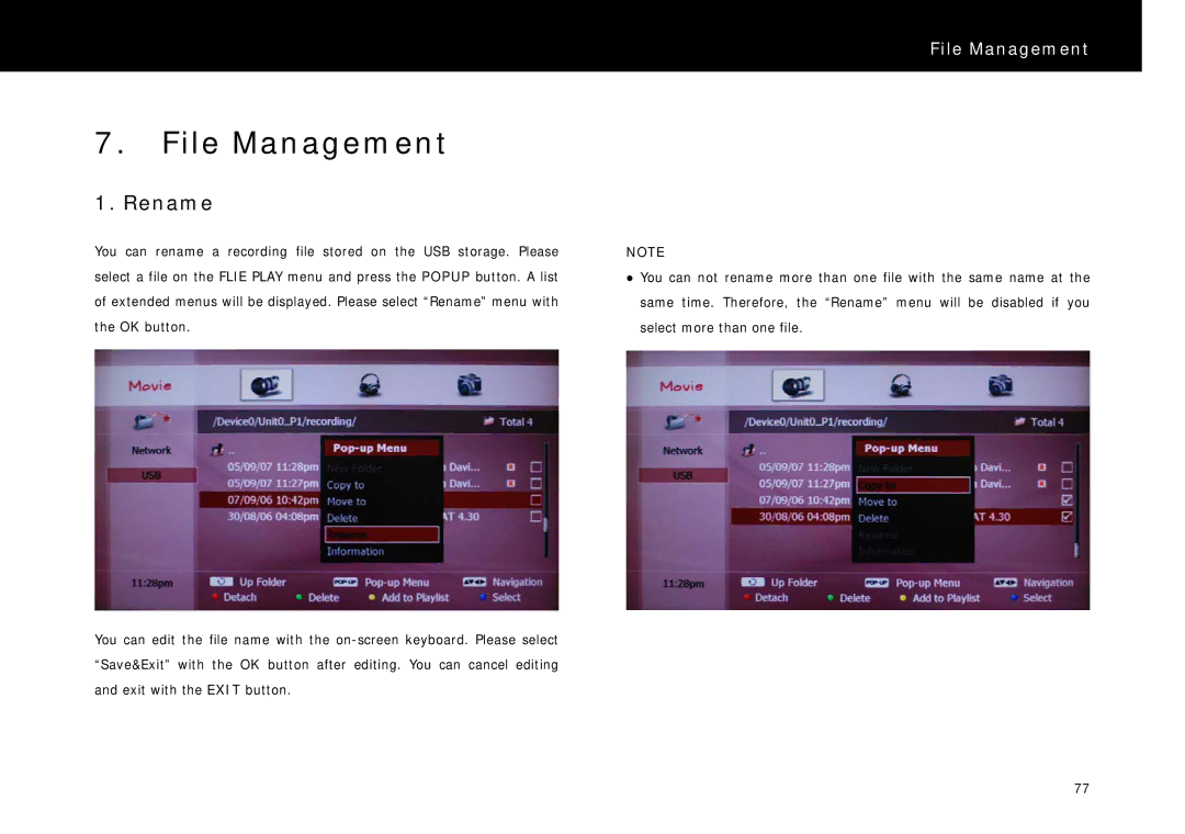 Beyonwiz DP-H1 manual File Management, Rename 