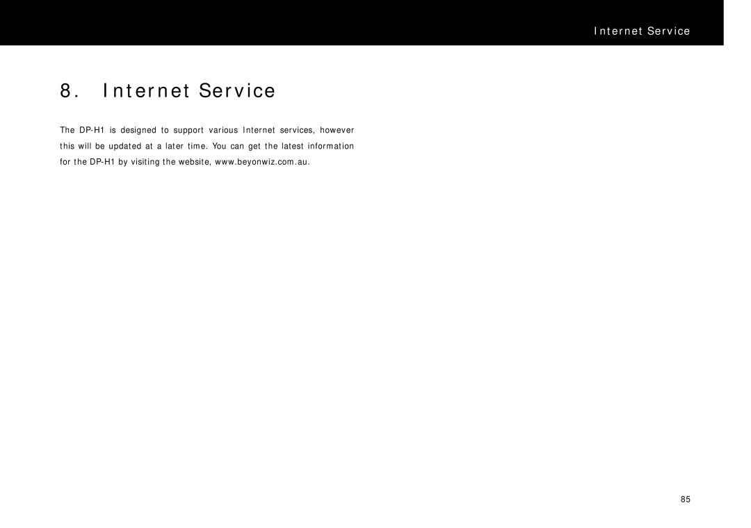 Beyonwiz DP-H1 manual Internet Service 