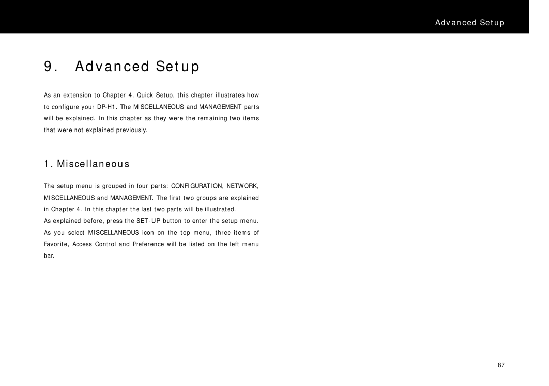 Beyonwiz DP-H1 manual Advanced Setup, Miscellaneous 