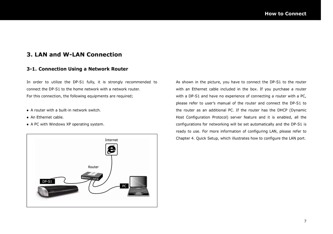 Beyonwiz DP-S1 manual LAN and W-LAN Connection, Connection Using a Network Router 