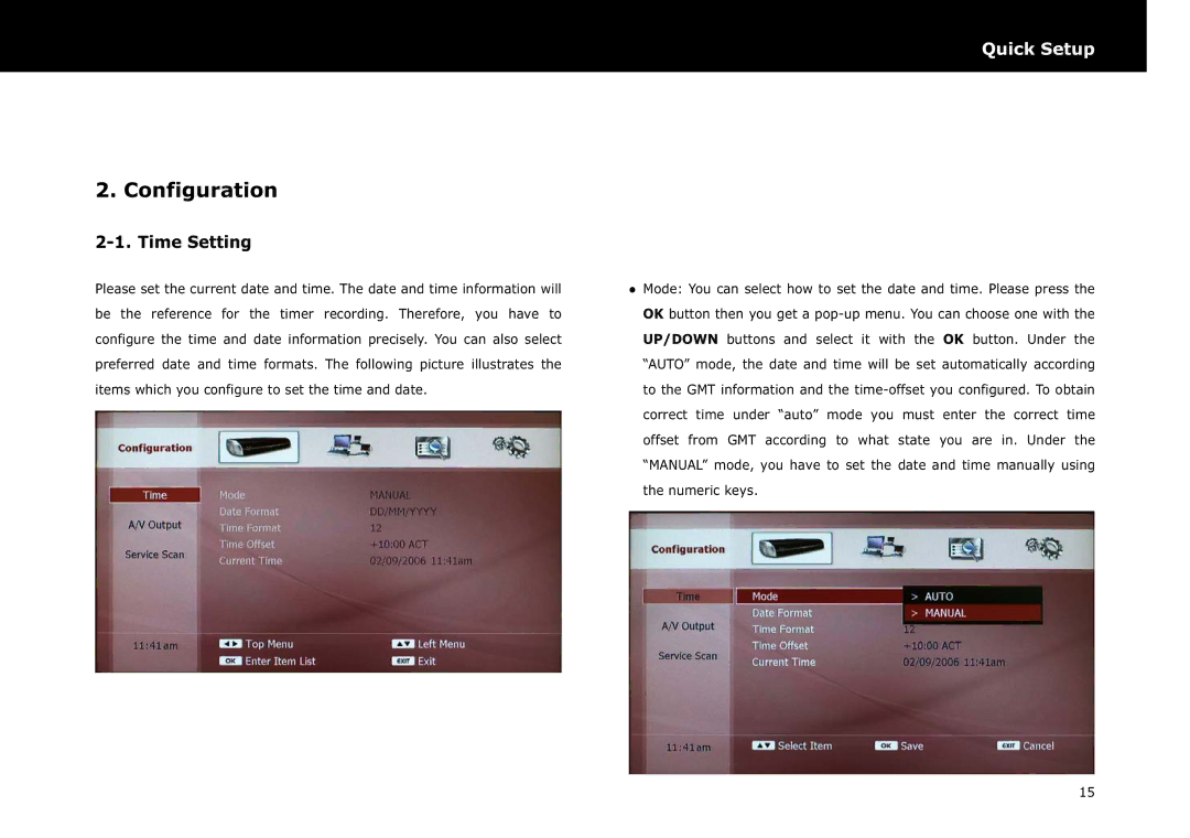 Beyonwiz DP-S1 manual Configuration, Time Setting 