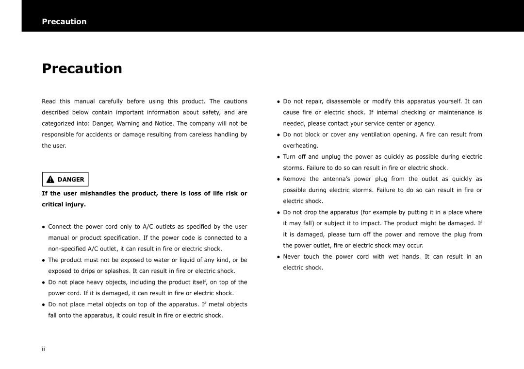 Beyonwiz DP-S1 manual Precaution 