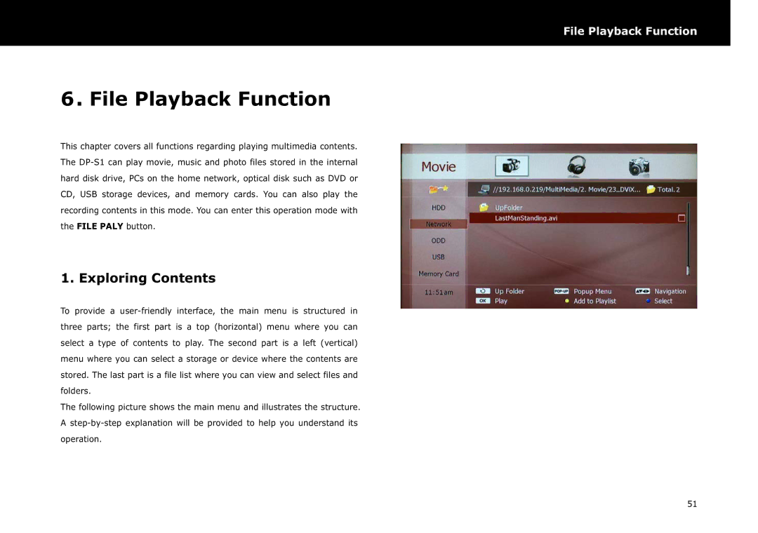 Beyonwiz DP-S1 manual File Playback Function, Exploring Contents 