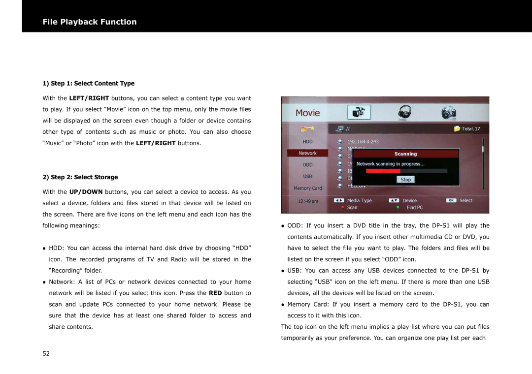 Beyonwiz DP-S1 manual Select Content Type, Select Storage 