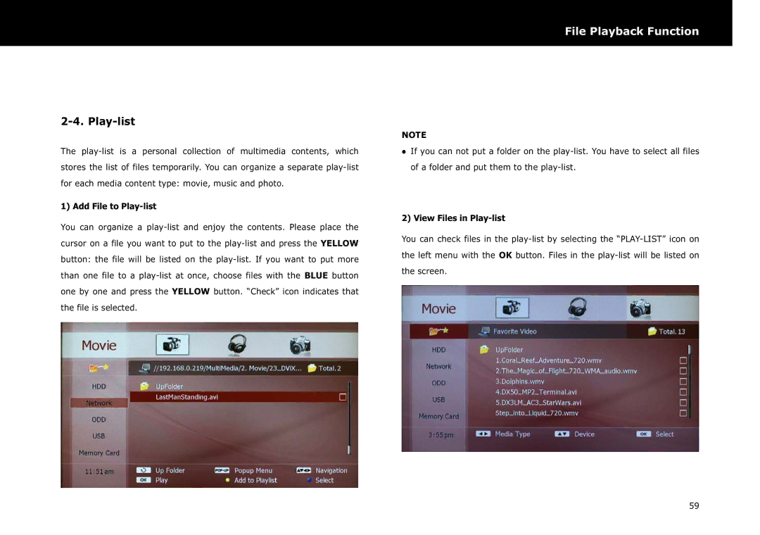 Beyonwiz DP-S1 manual Add File to Play-list, View Files in Play-list 