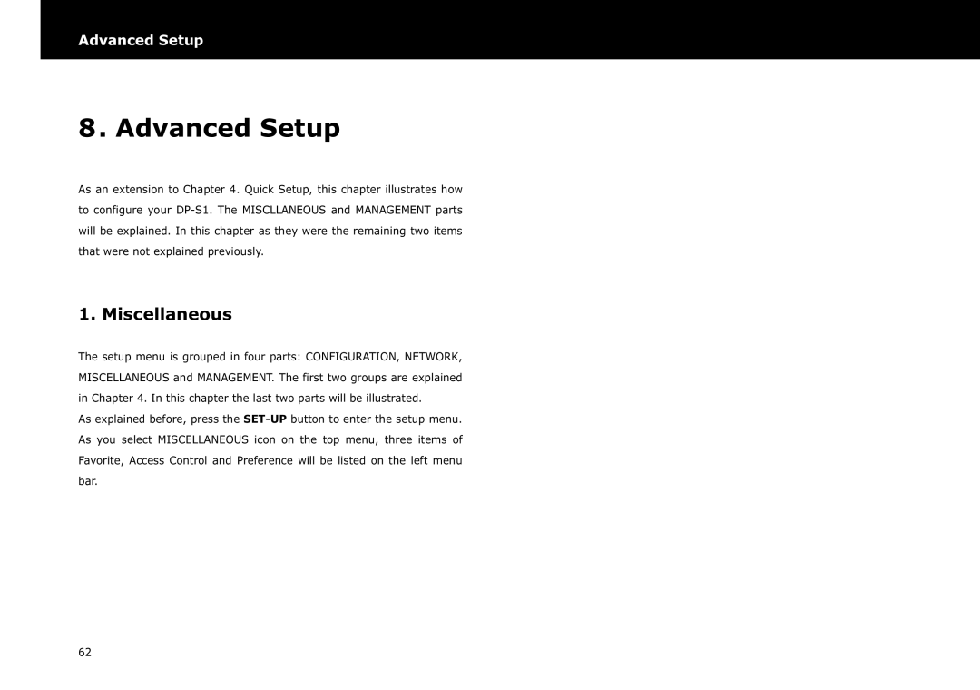 Beyonwiz DP-S1 manual Advanced Setup, Miscellaneous 