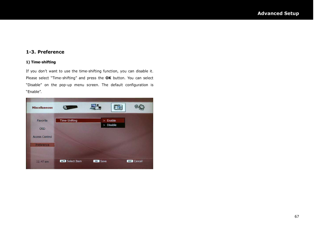Beyonwiz DP-S1 manual Preference, Time-shifting 