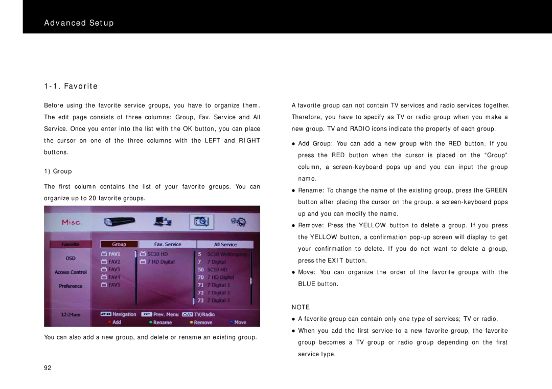 Beyonwiz DP-S1 manual Favorite, Group 