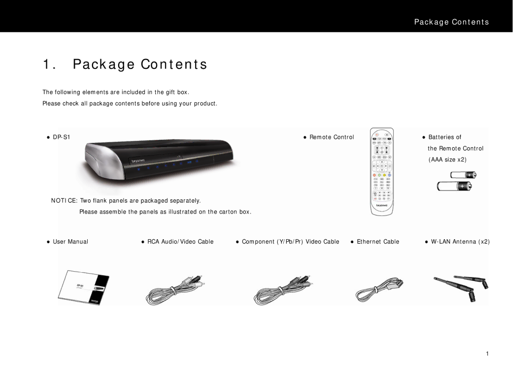 Beyonwiz DP-S1 manual Package Contents 