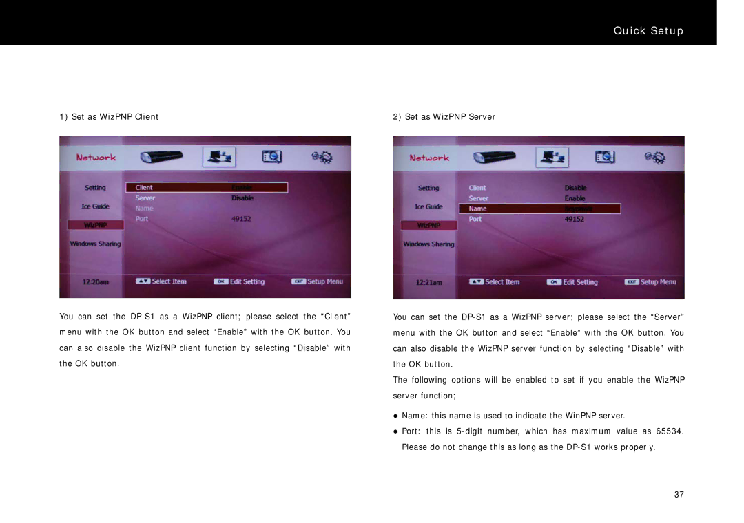Beyonwiz DP-S1 manual Set as WizPNP Client, Set as WizPNP Server 