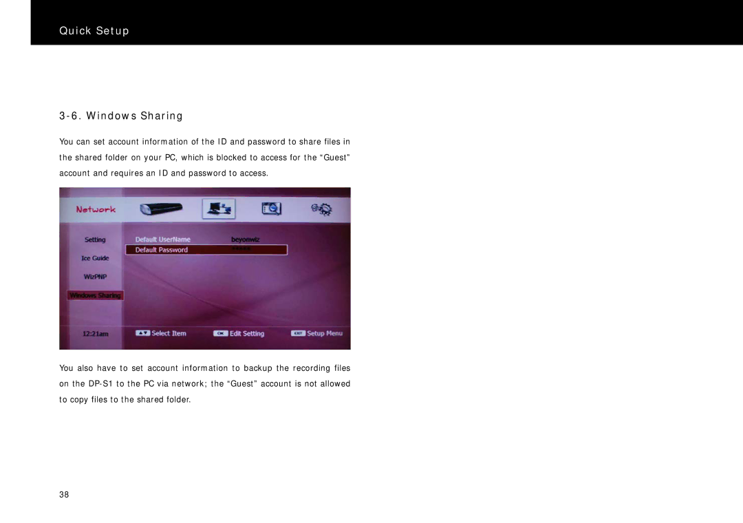 Beyonwiz DP-S1 manual Windows Sharing 