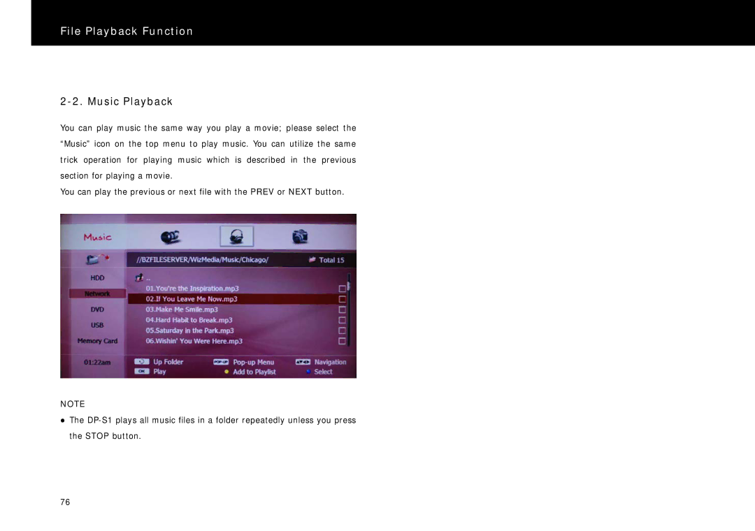 Beyonwiz DP-S1 manual Music Playback 