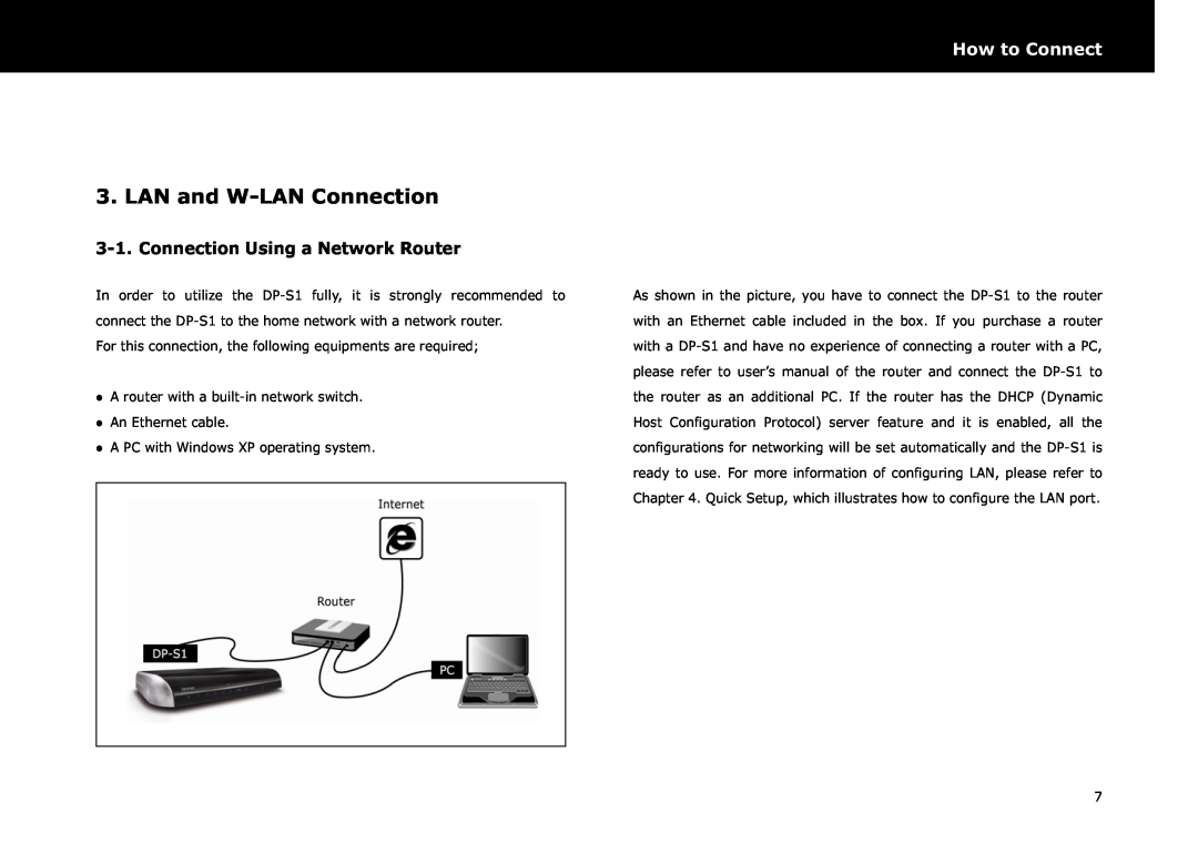 Beyonwiz DP-S1 manual LAN and W-LANConnection, Connection Using a Network Router, How to Connect 