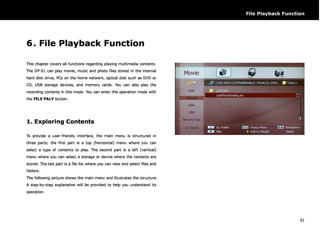 Beyonwiz DP-S1 manual File Playback Function, Exploring Contents 