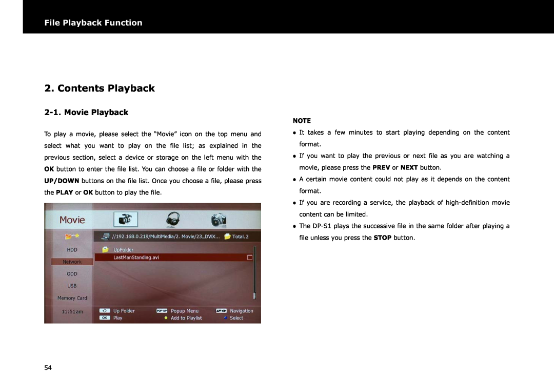Beyonwiz DP-S1 manual Contents Playback, Movie Playback, File Playback Function 