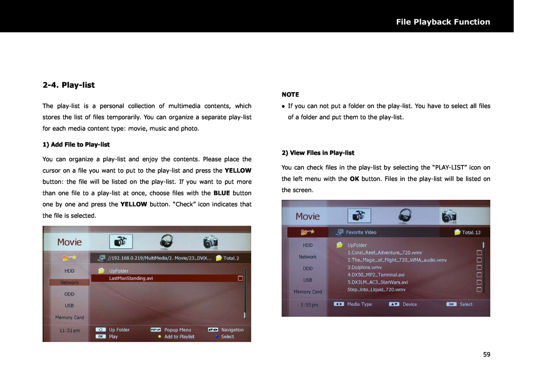 Beyonwiz DP-S1 manual File Playback Function, Add File to Play-list, View Files in Play-list 