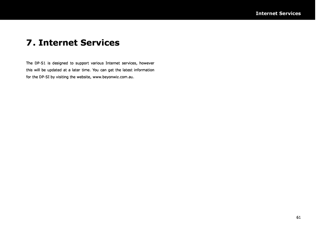 Beyonwiz DP-S1 manual Internet Services 
