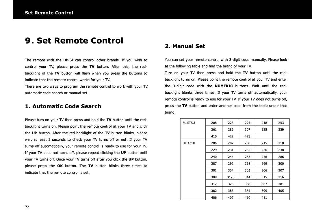 Beyonwiz DP-S1 manual Set Remote Control, Automatic Code Search, Manual Set 