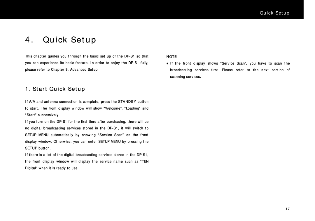 Beyonwiz DP-S1 manual Start Quick Setup 