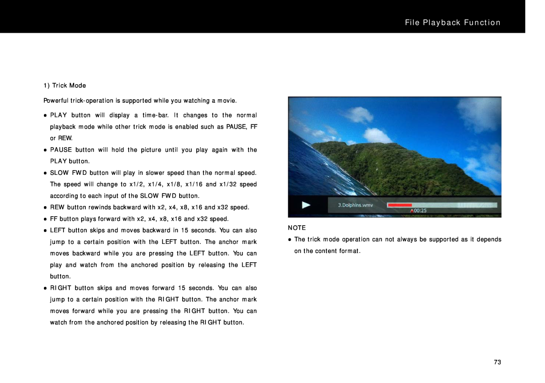 Beyonwiz DP-S1 manual File Playback Function, Trick Mode 