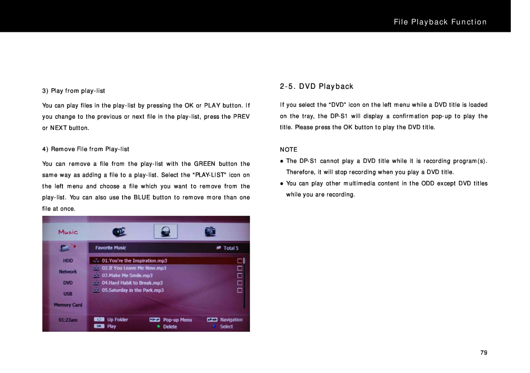 Beyonwiz DP-S1 manual File Playback Function, DVD Playback, Play from play-list, Remove File from Play-list 