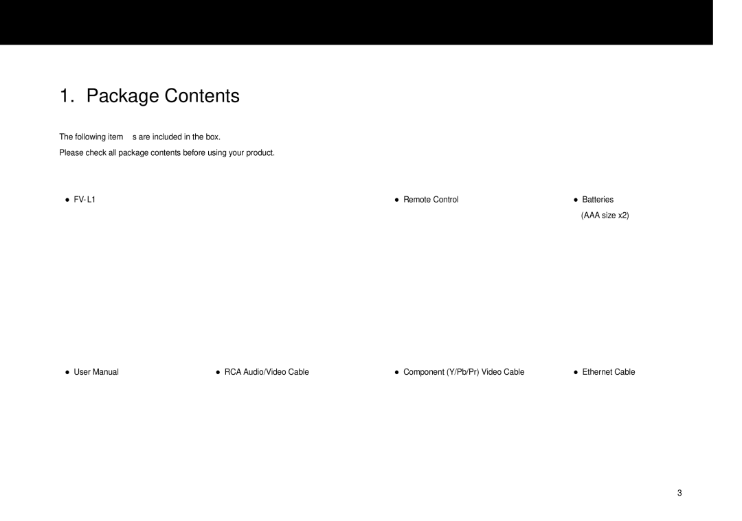 Beyonwiz FV-L1 manual Package Contents 