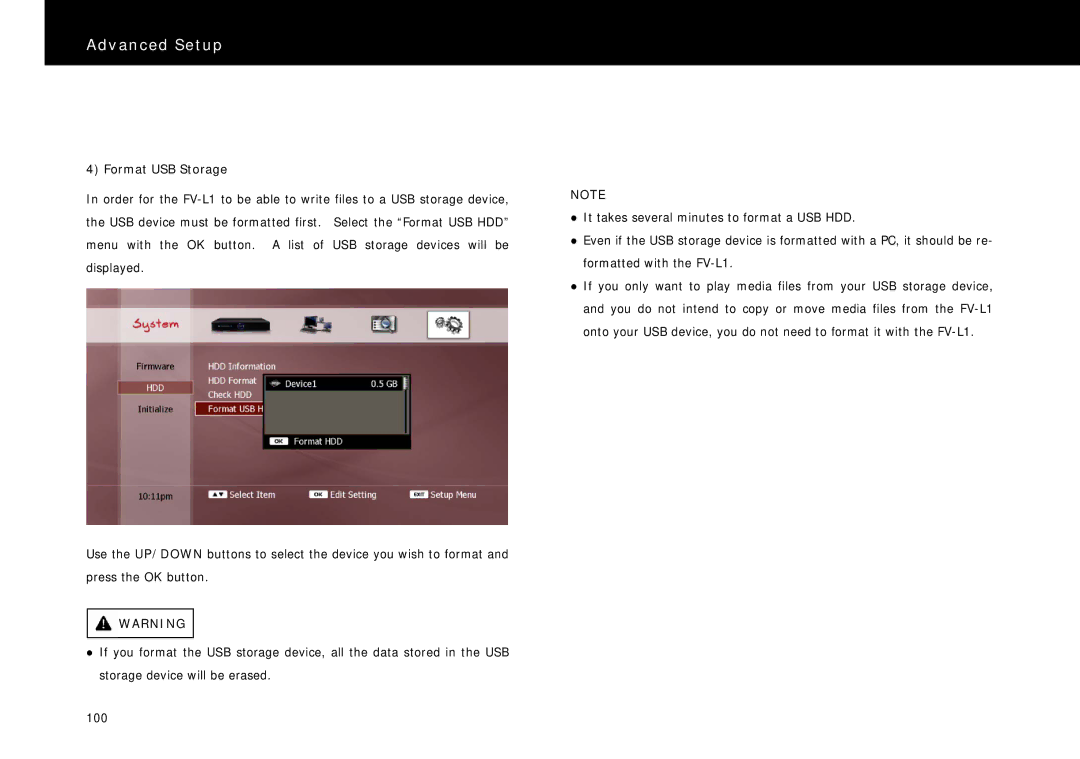 Beyonwiz FV-L1 manual Format USB Storage 