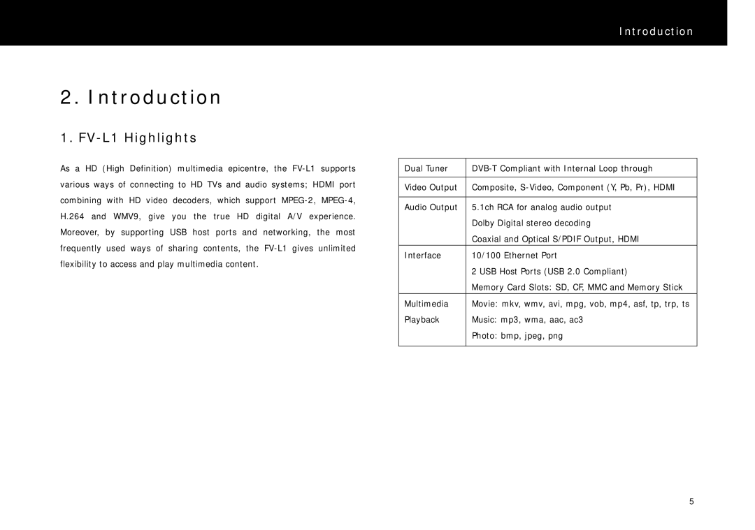 Beyonwiz manual Introduction, FV-L1 Highlights 