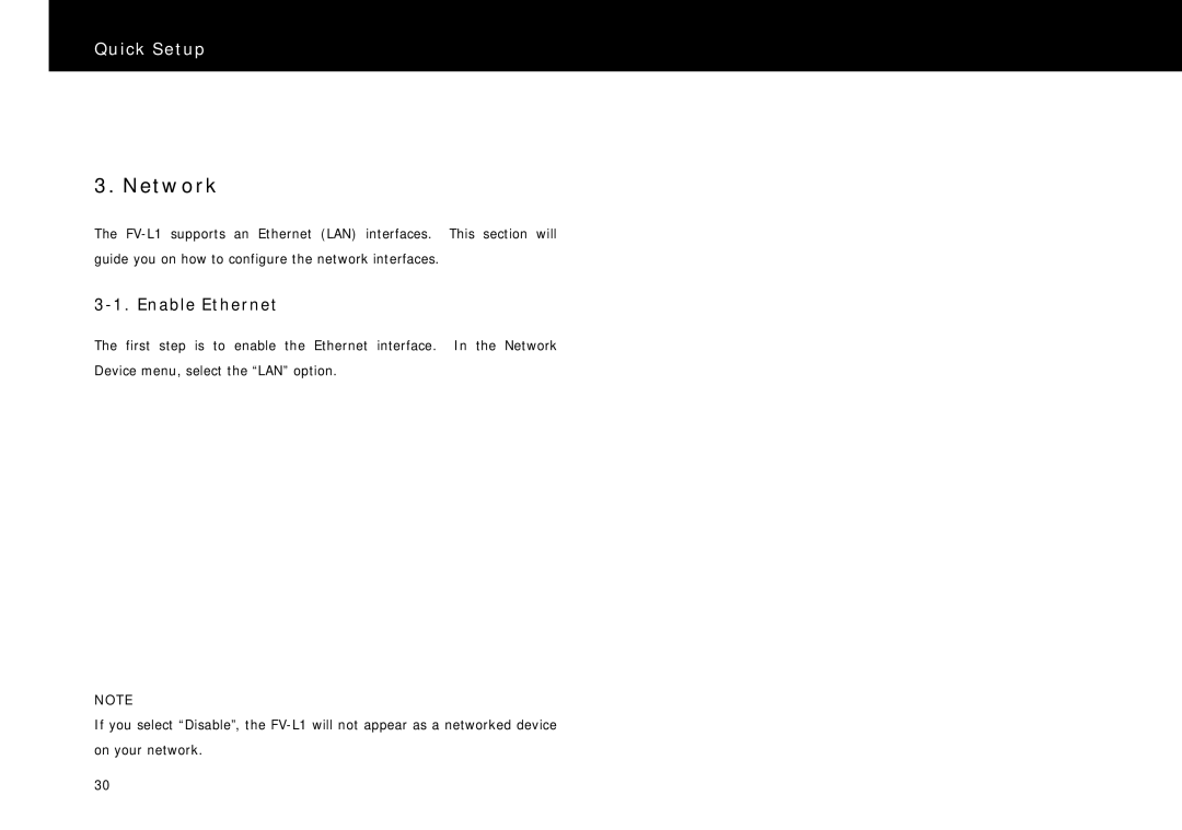 Beyonwiz FV-L1 manual Network, Enable Ethernet 