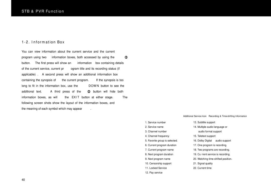 Beyonwiz FV-L1 manual Information Box 