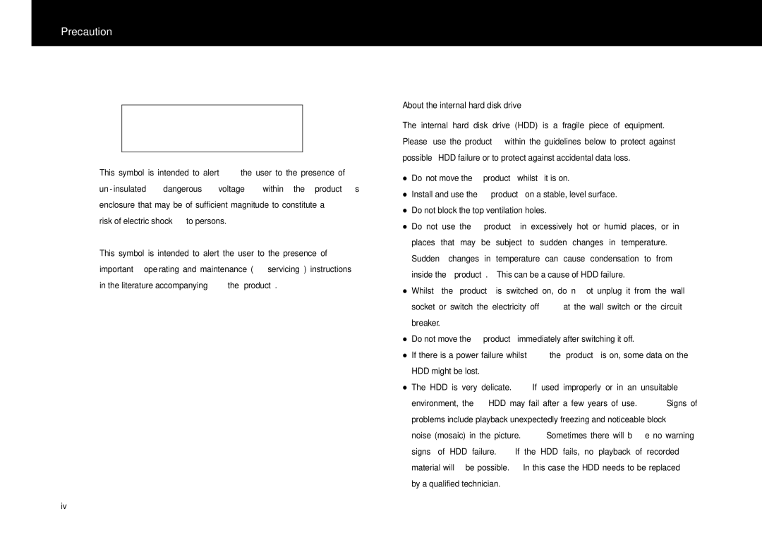 Beyonwiz FV-L1 manual About the internal hard disk drive 