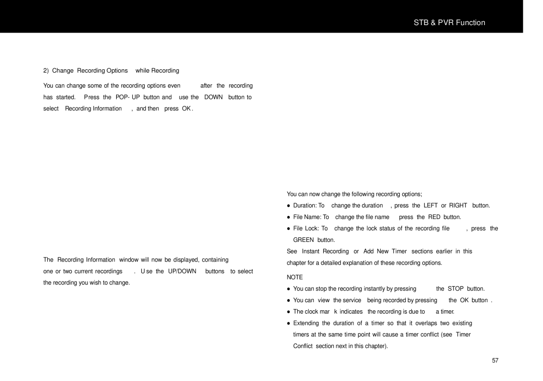 Beyonwiz FV-L1 manual Change Recording Options while Recording 