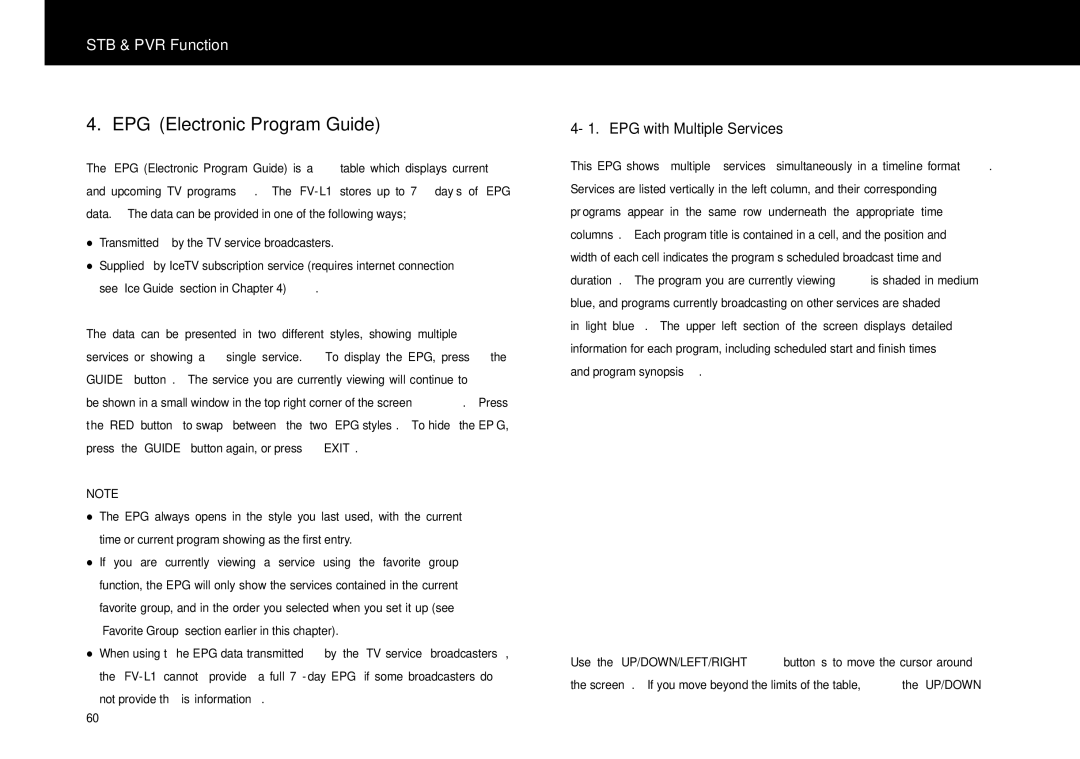 Beyonwiz FV-L1 manual EPG Electronic Program Guide, EPG with Multiple Services 