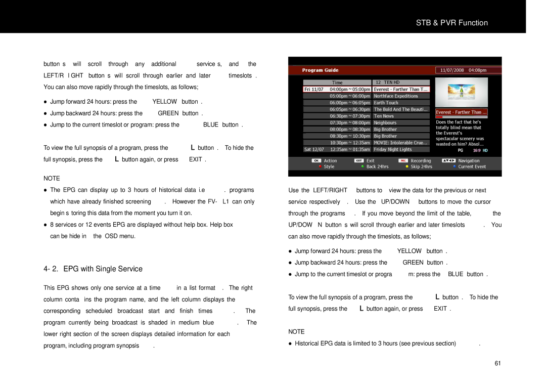 Beyonwiz FV-L1 manual EPG with Single Service 