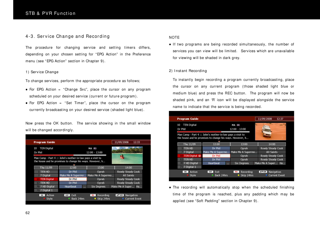 Beyonwiz FV-L1 manual Service Change and Recording, Instant Recording 