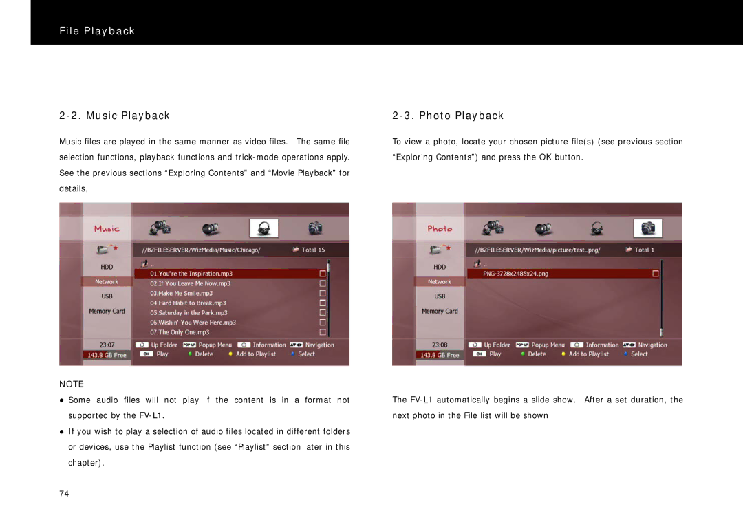 Beyonwiz FV-L1 manual Music Playback, Photo Playback 