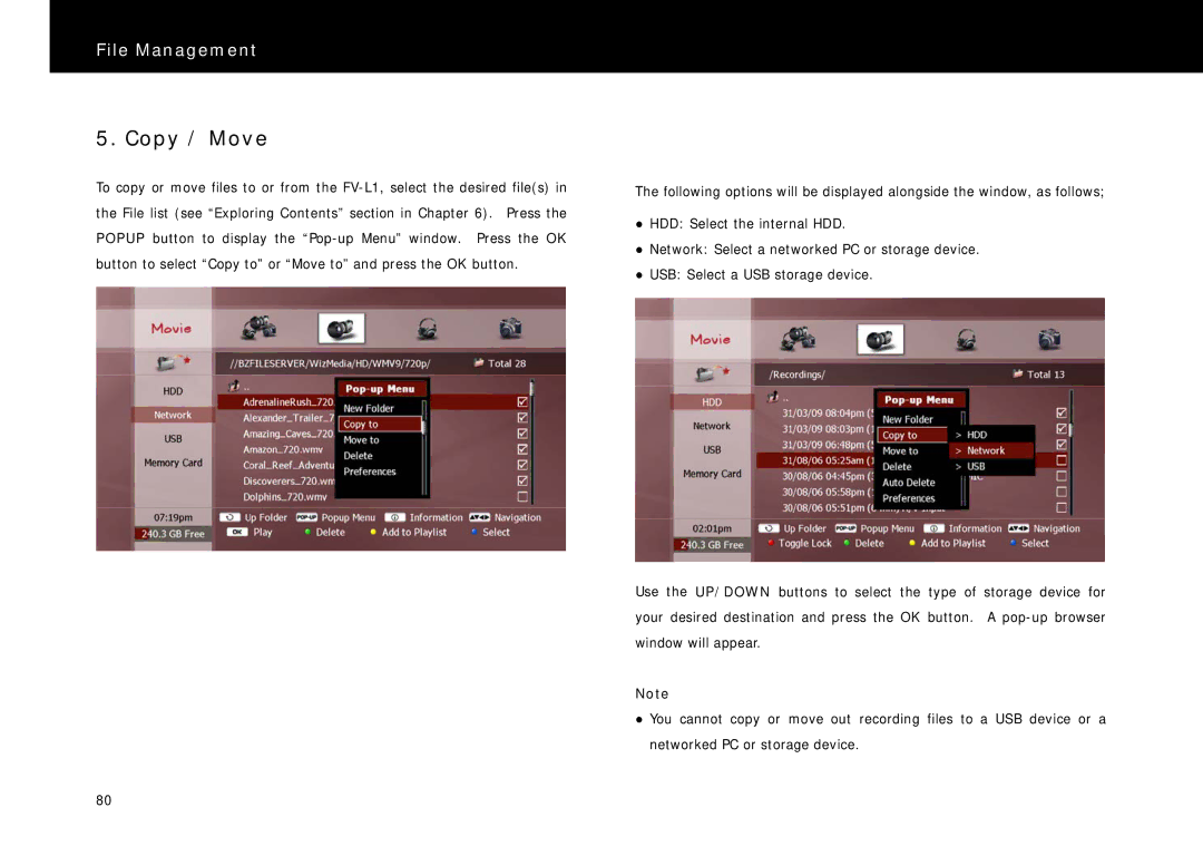 Beyonwiz FV-L1 manual Copy / Move 