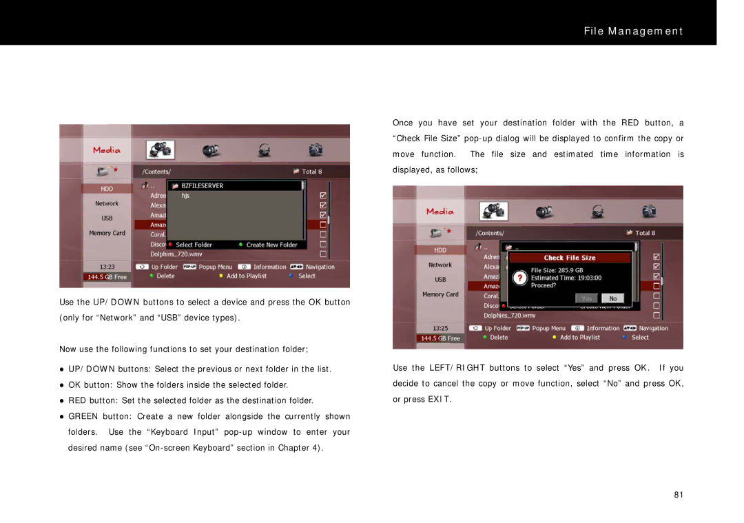 Beyonwiz FV-L1 manual File Management 