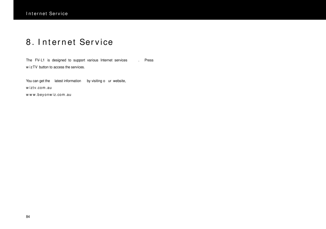 Beyonwiz FV-L1 manual Internet Service 