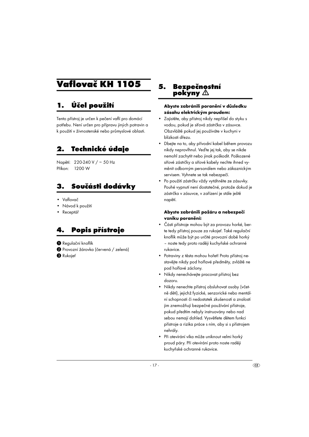 Bifinett KH 1105 operating instructions Vaflovač KH 