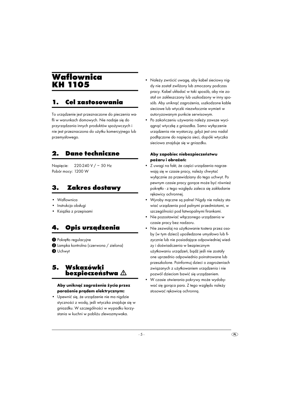 Bifinett KH 1105 operating instructions Waflownica 