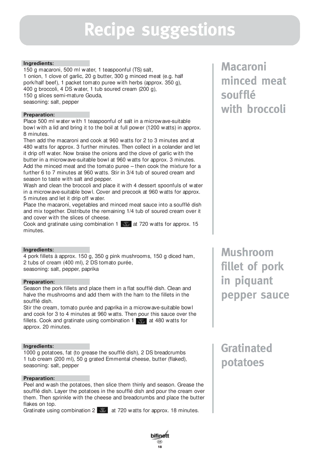 Bifinett KH 1108 manual Recipe suggestions 