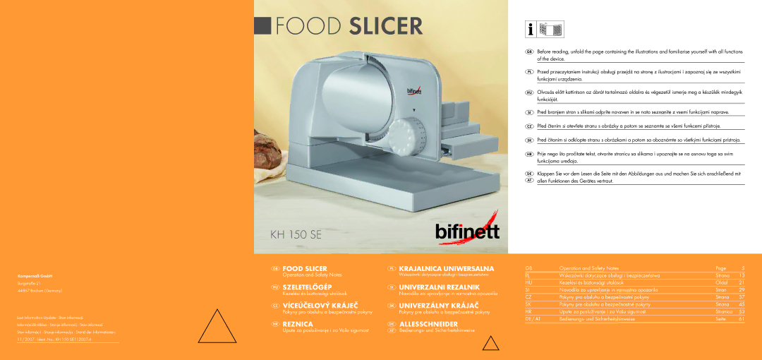 Bifinett KH 150 manual Food Slicer 